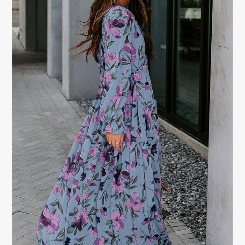 Floral Blue Maxi Dress - Picture 7 of 7